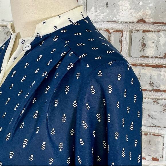 Vibtage 60s 70s Navy Cream Star Pattern Short Sleeve Midi Shirt Dress - Picture 6 of 11